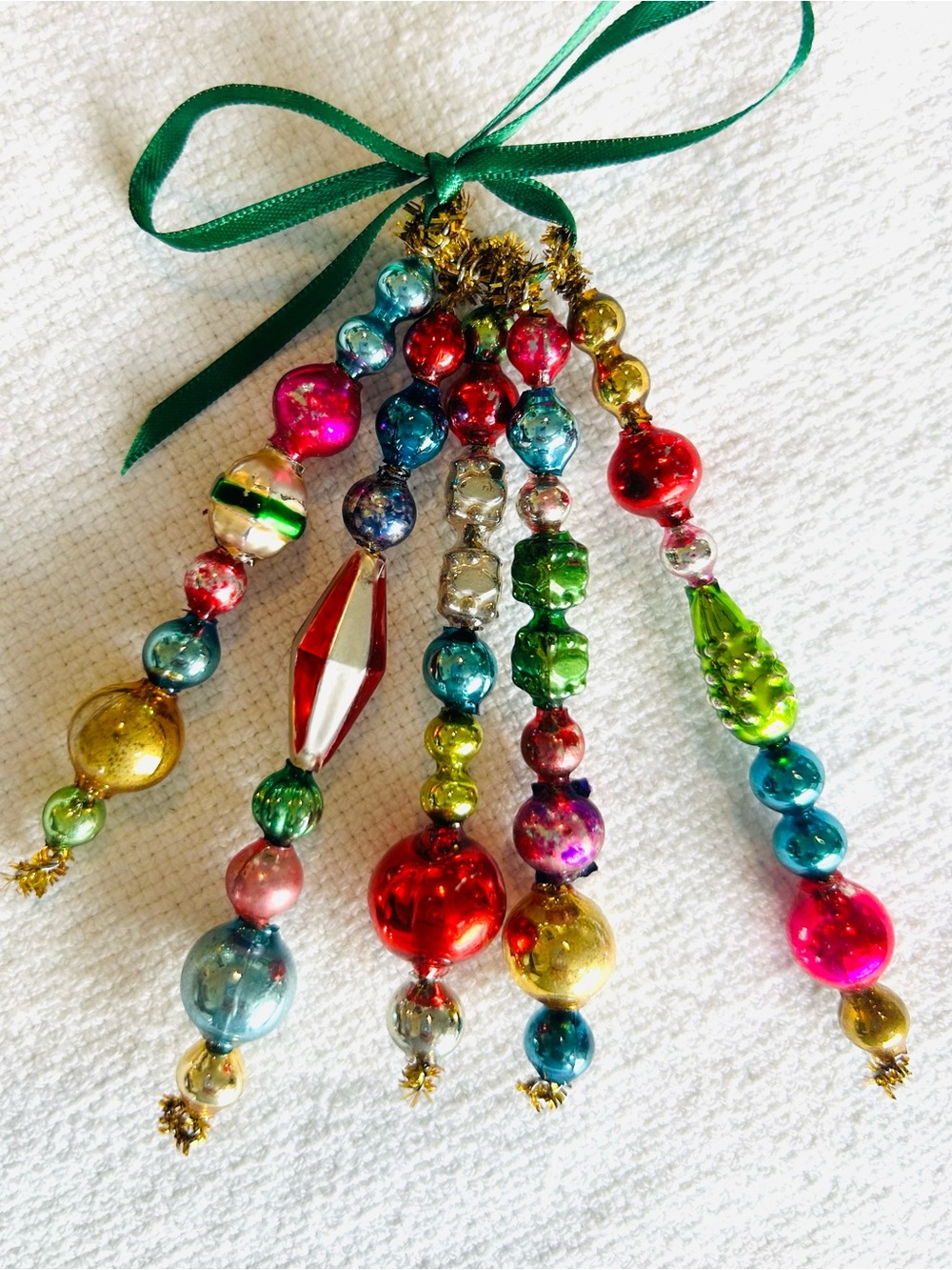 Mini Vintage Repurposed  holiday Christmas ornaments, mercury Glass bead icicle